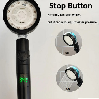360 въртене с дигитален температурен дисплей за душ глава с турбовентилатор с витло за душ с един ключ Стоп Аксесоари за баня