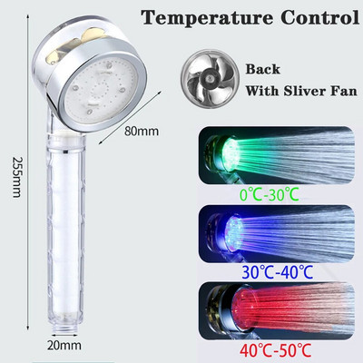 Senzor de temperatură pentru schimbarea culorilor, 3/7, filtru de duș sub presiune, cu elice turbo de înaltă presiune, accesorii pentru baie