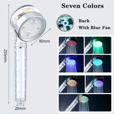 Senzor de temperatură pentru schimbarea culorilor, 3/7, filtru de duș sub presiune, cu elice turbo de înaltă presiune, accesorii pentru baie