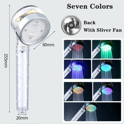 Senzor de temperatură pentru schimbarea culorilor, 3/7, filtru de duș sub presiune, cu elice turbo de înaltă presiune, accesorii pentru baie