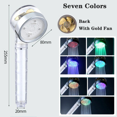 Senzor de temperatură pentru schimbarea culorilor, 3/7, filtru de duș sub presiune, cu elice turbo de înaltă presiune, accesorii pentru baie