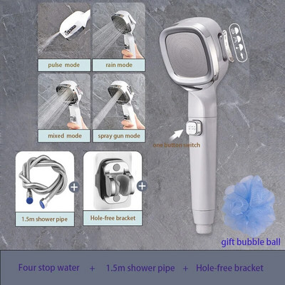 4-režimová vysokotlaková sprchová hlavica s jedným tlačidlom Stop Water, zubná kefka, sprchová hlavica šetriaca vodu s filtrom, kúpeľňové doplnky