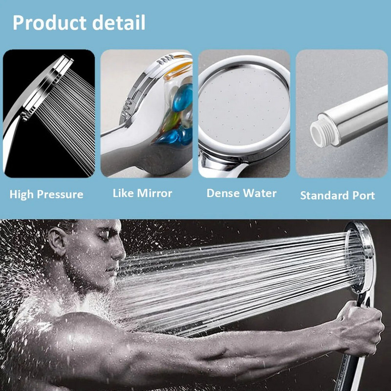 Cap de duș cu precipitații de înaltă presiune, economisirea apei, duză de pulverizare de înaltă calitate, accesorii de baie sub presiune argintie.
