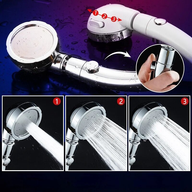 Κεφαλή ντους μπάνιου 3 Λειτουργίες Ρυθμιζόμενη εξοικονόμηση νερού Βροχή υψηλής πίεσης Πολυτελές σπίτι Ξενοδοχείο Ασημένιος ψεκαστήρας Αξεσουάρ μπάνιου