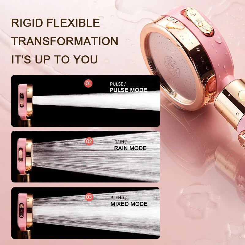 Κεφαλή ντους βροχής υψηλής πίεσης Κεφαλή ντους Εξοικονόμηση νερού ροής 360 μοιρών 3 Λειτουργίες περιστρεφόμενης ρύθμισης Μπάνιο Ροζ κεφαλή ντους