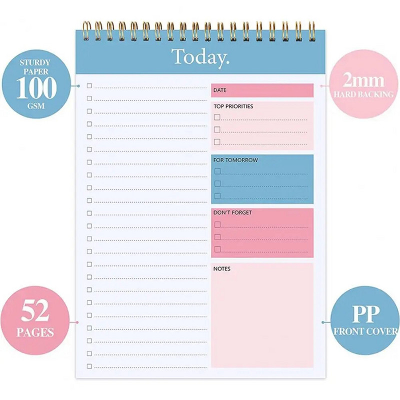 Planuotojas su spiraliniu įrišimu laiko valdymu Spiralinė įrišimo knyga pardavėjams Efektyvus planavimo blokas su savidisciplinos tvarkaraščiu