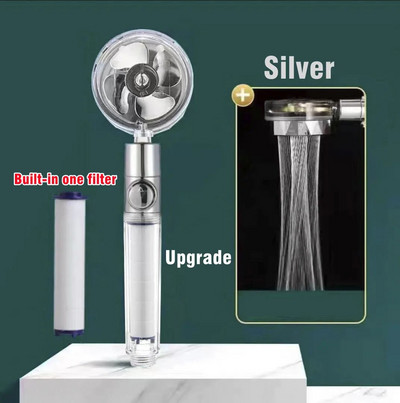 Turbo 360 μοιρών περιστροφής ανεμιστήρας κεφαλής ντους με φίλτρο υψηλής πίεσης σπρέι εξοικονόμησης νερού Φίλτρα κεφαλής ντους Αξεσουάρ μπάνιου