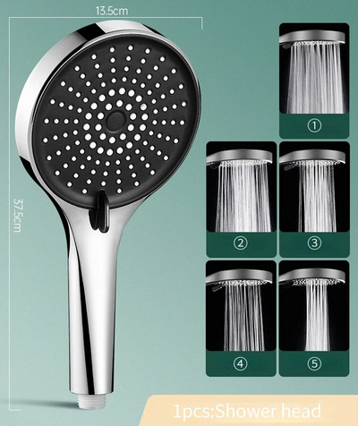 Didelė dušo galvutė, 5 režimai, reguliuojamas aukšto slėgio dušo komplektas su dušo filtru, pasukama dušo galvutė lietaus dušo galvutė