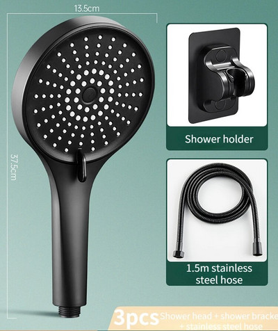 Didelė dušo galvutė, 5 režimai, reguliuojamas aukšto slėgio dušo komplektas su dušo filtru, pasukama dušo galvutė lietaus dušo galvutė