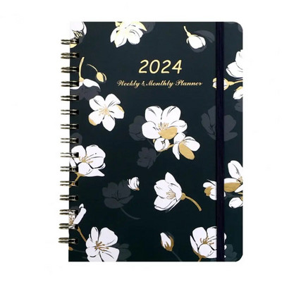2024 Weekly Monthly Planner Appointment Planner 2024 Floral Coil Design Planner Weekly Monthly Notebook for Home School Office