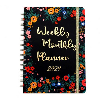 2024 Weekly Monthly Planner Appointment Planner 2024 Floral Coil Design Planner Weekly Monthly Notebook for Home School Office
