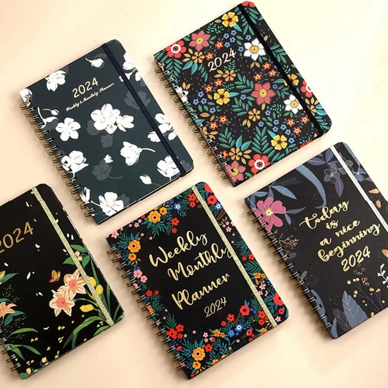 2024 Weekly Monthly Planner Appointment Planner 2024 Floral Coil Design Planner Weekly Monthly Notebook for Home School Office