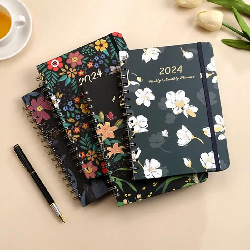 2024 Weekly Monthly Planner Appointment Planner 2024 Floral Coil Design Planner Weekly Monthly Notebook for Home School Office