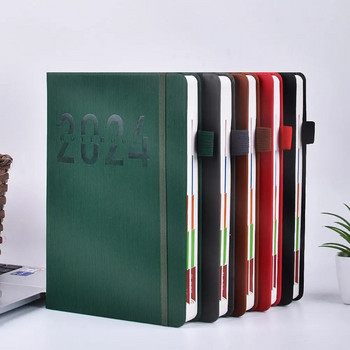 to December Planner Elegant Faux Leather 2024 Planner with Pen Holder Ribbon Bookmark Colorful Monthly Index for Students