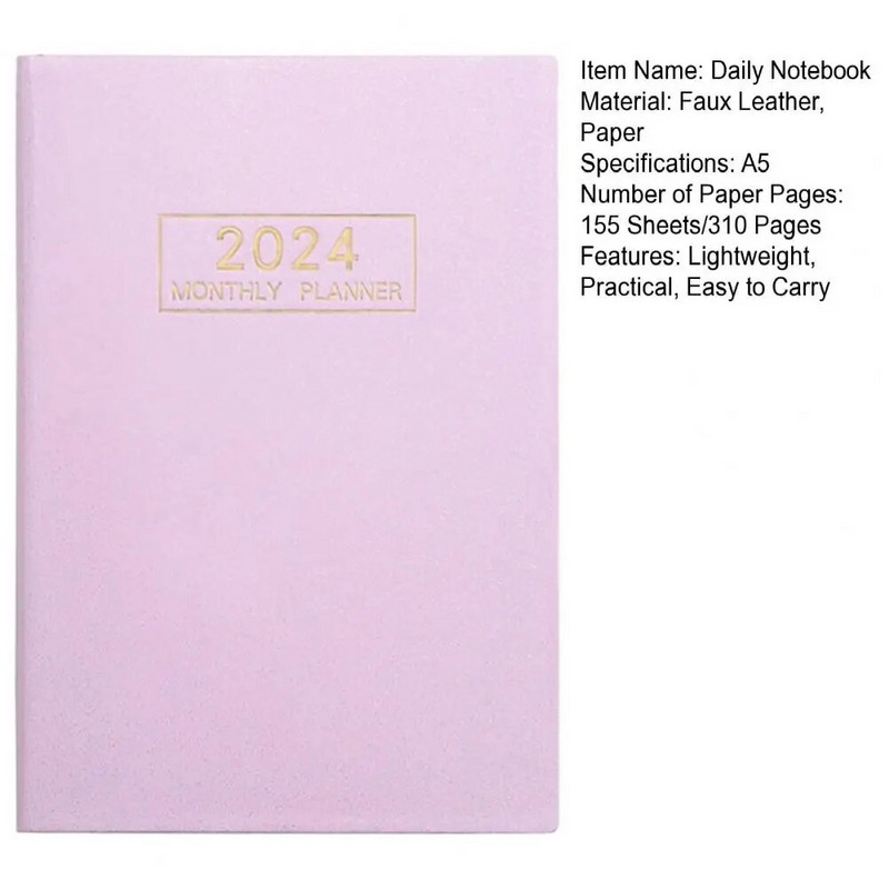 2024 m. planuotojo darbotvarkės užrašų knygelė Aukščiausios kokybės storinto popieriaus savaitės mėnesinių susitikimų knygelė A5 planavimo sąsiuvinis