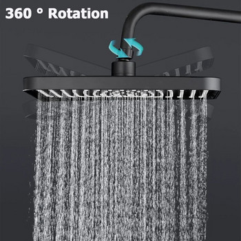 Черен душ с голям поток, монтиран на тавана, въртене на 360 абс, сгъстяване, високо налягане, голям дъждовен душ слушалка за баня