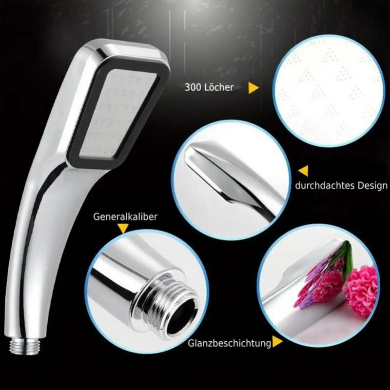 Ruudukujuline dušipea, 300 auku, vett säästev düüs koos kõhulihastega Kroomitud kõrgsurvedušiotsik Vannitoa tarvikud Pihusti dušš