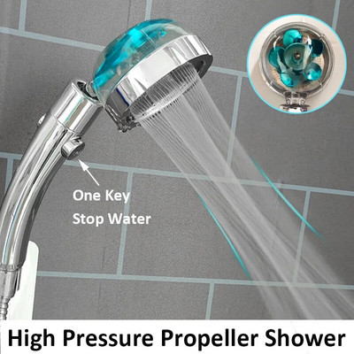 Kõrgsurve Properller dušipea koos stoppnupuga 360 pöörlev vett säästev käsidušš Turboülelaaduriga vannitoa dušipea