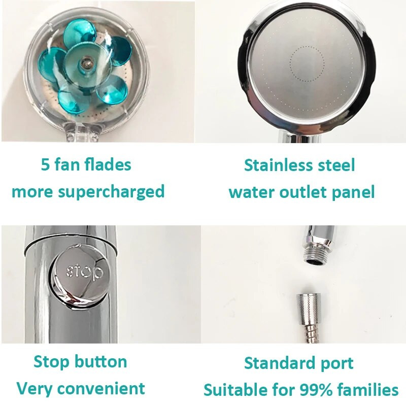 Properller visokotlačna glava tuša s gumbom za zaustavljanje Rotirajuća za 360° ručna tuš glava za tuširanje s turbo punjačem za uštedu vode