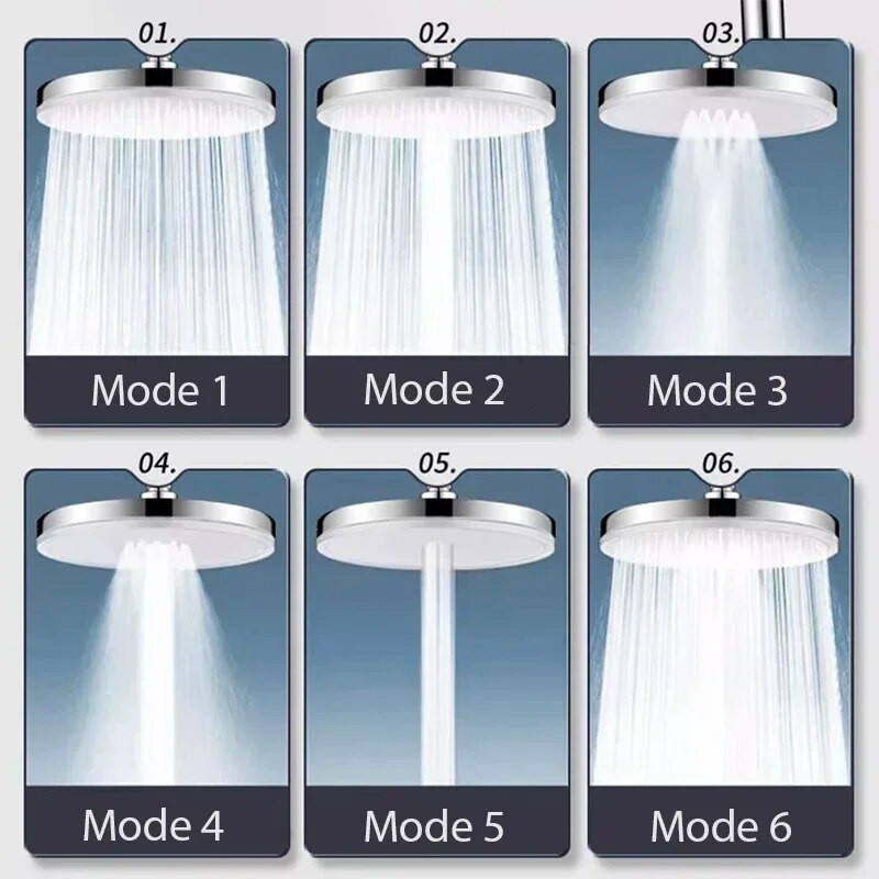 6 režimai lietaus dušo galvutė Vonios aukšto slėgio viršutinė lietaus dušo galvutė Dušo maišytuvo priedai Pistoletas NAUJIENAS