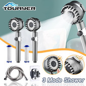 Aukšto slėgio dušo galvutė 3 režimų, vieno mygtuko stabdymo reguliuojamas purškiklis su masažinio šepečio filtru Lietaus dušo maišytuvas Vonios kambario priedai