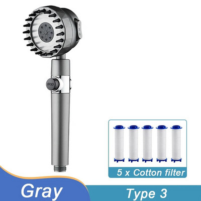 Aukšto slėgio dušo galvutė 3 režimų, vieno mygtuko stabdymo reguliuojamas purškiklis su masažinio šepečio filtru Lietaus dušo maišytuvas Vonios kambario priedai