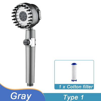 Aukšto slėgio dušo galvutė 3 režimų, vieno mygtuko stabdymo reguliuojamas purškiklis su masažinio šepečio filtru Lietaus dušo maišytuvas Vonios kambario priedai