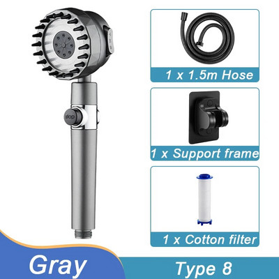 Aukšto slėgio dušo galvutė 3 režimų, vieno mygtuko stabdymo reguliuojamas purškiklis su masažinio šepečio filtru Lietaus dušo maišytuvas Vonios kambario priedai