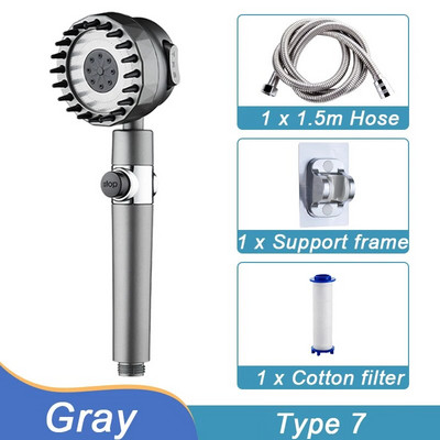 Aukšto slėgio dušo galvutė 3 režimų, vieno mygtuko stabdymo reguliuojamas purškiklis su masažinio šepečio filtru Lietaus dušo maišytuvas Vonios kambario priedai