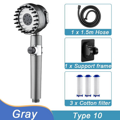 Aukšto slėgio dušo galvutė 3 režimų, vieno mygtuko stabdymo reguliuojamas purškiklis su masažinio šepečio filtru Lietaus dušo maišytuvas Vonios kambario priedai