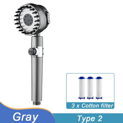 Aukšto slėgio dušo galvutė 3 režimų, vieno mygtuko stabdymo reguliuojamas purškiklis su masažinio šepečio filtru Lietaus dušo maišytuvas Vonios kambario priedai