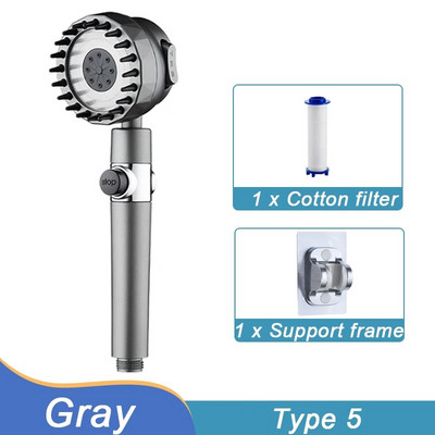 Aukšto slėgio dušo galvutė 3 režimų, vieno mygtuko stabdymo reguliuojamas purškiklis su masažinio šepečio filtru Lietaus dušo maišytuvas Vonios kambario priedai