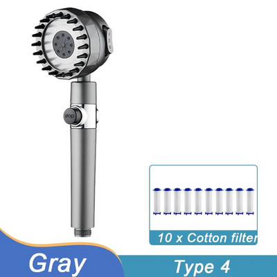 Aukšto slėgio dušo galvutė 3 režimų, vieno mygtuko stabdymo reguliuojamas purškiklis su masažinio šepečio filtru Lietaus dušo maišytuvas Vonios kambario priedai
