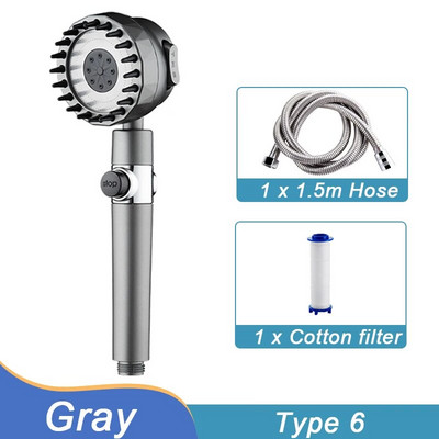 Aukšto slėgio dušo galvutė 3 režimų, vieno mygtuko stabdymo reguliuojamas purškiklis su masažinio šepečio filtru Lietaus dušo maišytuvas Vonios kambario priedai