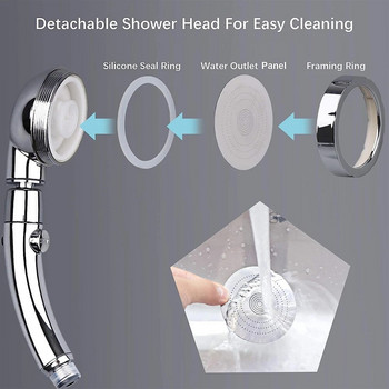 3 Λειτουργίες Υψηλής πίεσης Μεγάλη ώθηση Κεφαλή ντους Εξοικονόμηση νερού Chrome Στρογγυλό ABS Ντους βροχής με κουμπί Stop Αξεσουάρ μπάνιου