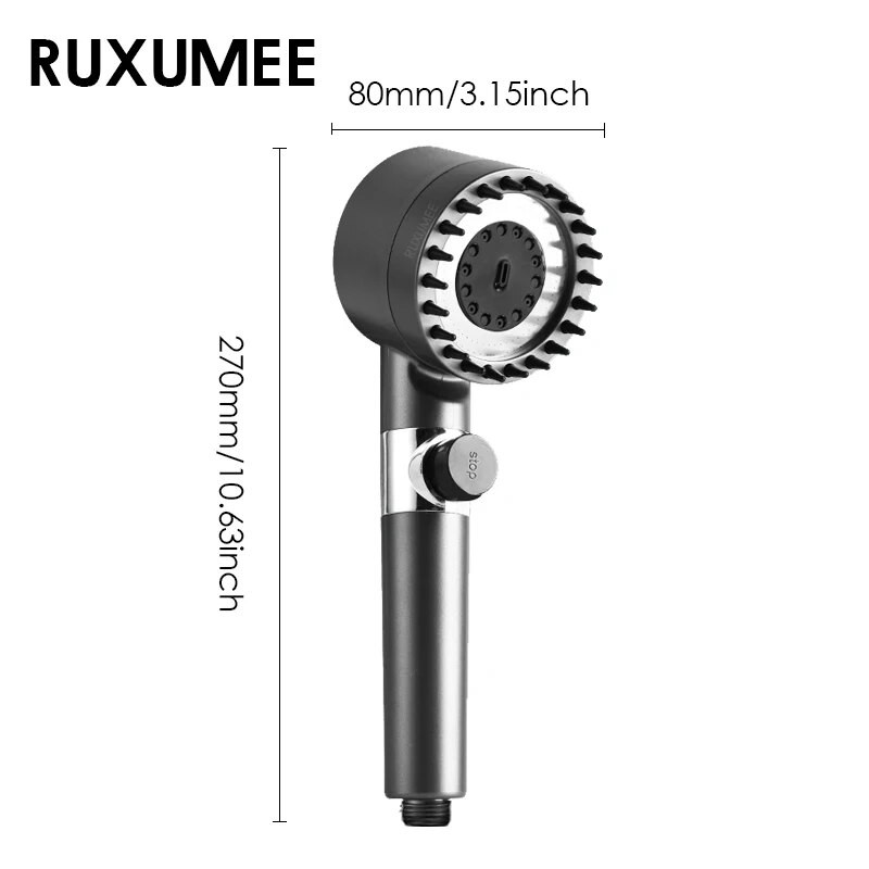 Kõrgsurvefiltriga dušipea, 4 režiimi, rõhu all olev vihmavõimendi, käeshoitav reguleeritav massaaživannitoatarvikutega