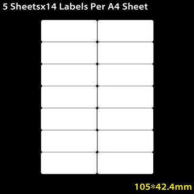 5 lapų adresų etiketės baltos A4 formato lapų lipnios pakuotės lipnios etiketės, skirtos rašaliniam / lazeriniam spausdintuvui, žymeklis biuro reikmenims