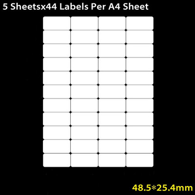 5 lapų adresų etiketės baltos A4 formato lapų lipnios pakuotės lipnios etiketės, skirtos rašaliniam / lazeriniam spausdintuvui, žymeklis biuro reikmenims