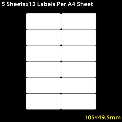 5 lapų adresų etiketės baltos A4 formato lapų lipnios pakuotės lipnios etiketės, skirtos rašaliniam / lazeriniam spausdintuvui, žymeklis biuro reikmenims