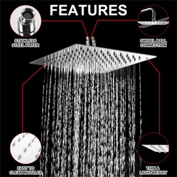 1 τεμ. Μεγάλη επίπεδη τετράγωνη κεφαλή ντουζιέρας 8\'\' Μπάνιου Καταρράκτης βροχής Σπρέι υψηλής πίεσης Ακροφύσιο Κεφαλή ντους Αξεσουάρ μπάνιου