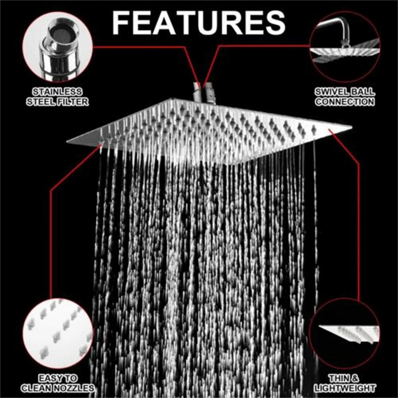 1 tk suur lame ruudukujuline dušipea 8-tolline vann juga vihmasadu kõrgsurvepihusti otsik dušipea vannitoatarvikud