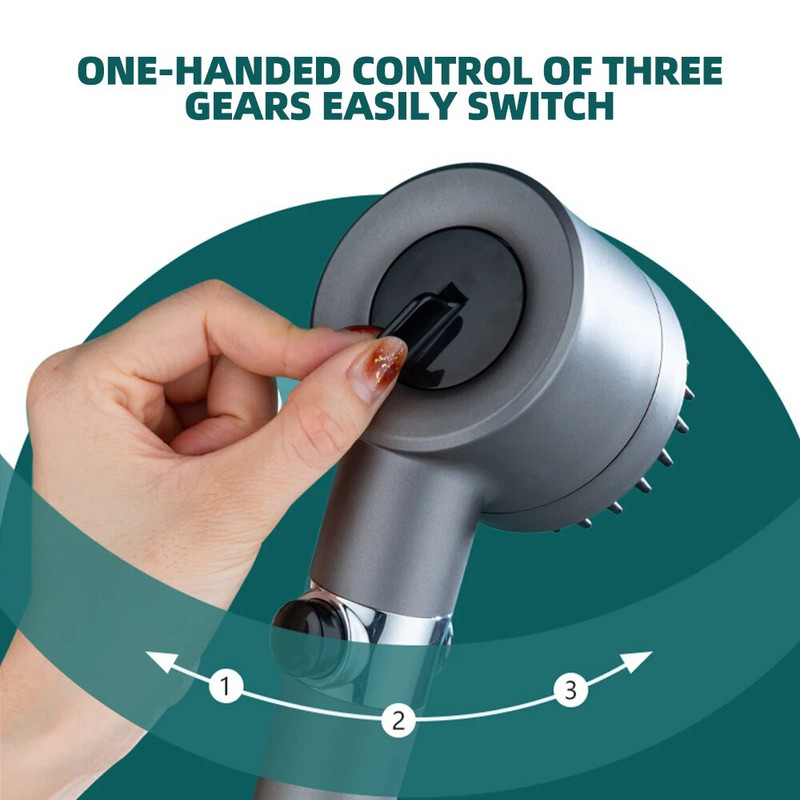 3 režiimiga dušipea, reguleeritav kõrgsurvega vett säästev dušš, ühe nupuvajutusega vesimassaažidušipea koos filtrielemendiga