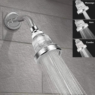 Монтаж на стена Дъждовна душ глава 3 режима Регулируем водоспестяващ Таван Душ глава с високо налягане Хлор флуорид Филтър за вода