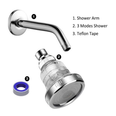 Επιτοίχια κεφαλή ντους βροχής 3 Λειτουργίες Ρυθμιζόμενη εξοικονόμηση νερού Κεφαλή ντους οροφής υψηλής πίεσης Φίλτρο νερού φθοριούχου χλωρίου