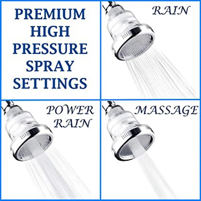 Επιτοίχια κεφαλή ντους βροχής 3 Λειτουργίες Ρυθμιζόμενη εξοικονόμηση νερού Κεφαλή ντους οροφής υψηλής πίεσης Φίλτρο νερού φθοριούχου χλωρίου