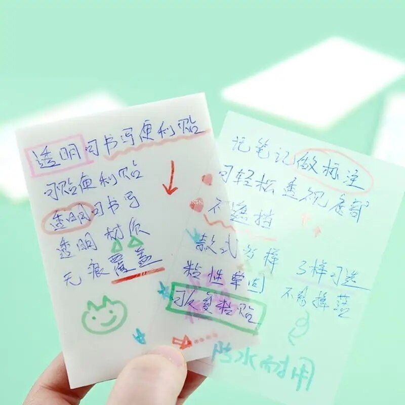 50PCS Αυτοκόλλητα διαφανή σημειωματάρια Sticky Removes Cleanly Waterproof Memo Papers Υπενθύμιση μηνυμάτων για αγόρια κορίτσια