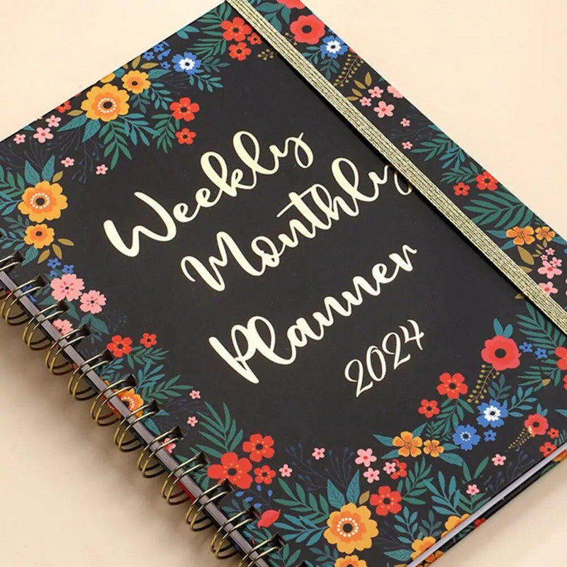 2024 m. savaitės mėnesio planuoklis 2024 m. gėlių ritinių dizaino planuotojas Savaitės mėnesinis užrašų knygelė raštinės reikmenys arba mokyklos biuro tvarkaraštis