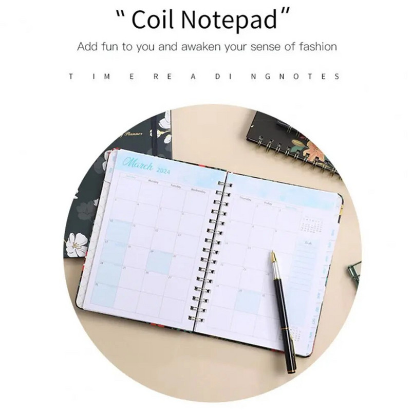 2024 m. savaitės mėnesio planuoklis 2024 m. gėlių ritinių dizaino planuotojas Savaitės mėnesinis užrašų knygelė raštinės reikmenys arba mokyklos biuro tvarkaraštis