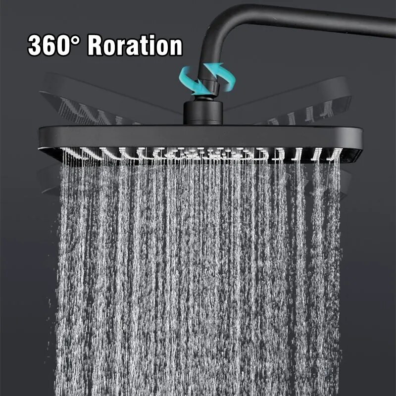 Mennyezetre szerelhető zuhanyfej, nagy nyomású, nagy átfolyású ABS esőzuhanyfej, négyzet alakú fekete ezüst zuhanykabin tartozékok
