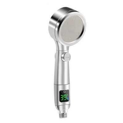 Naujas aukšto slėgio rankinis LED dušo galvutės temperatūros ekranas 4 režimų reguliuojamas vandenį taupantis antgalis Vonios lietaus dušo galvutė